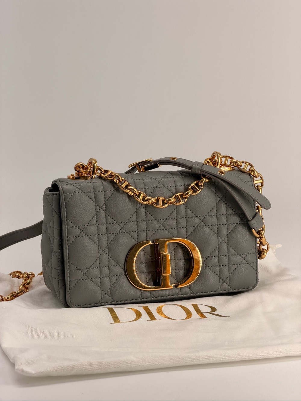 Dior Caro Small Stone Gray Cannage Calfskin Leather Shoulder Bag - Picture 4 of 15